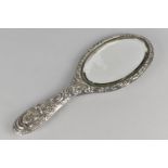 A Silver Dressing Table Mirror with Scroll and Cherub Head Repousse Decoration by WA, Birmingham