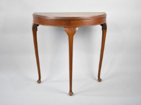 A Mid 20th Century Oak Demi-Lune Side Table with Cabriole Supports, 75cms Wide