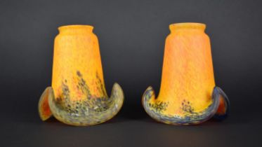 Two Art De France Art Nouveau Style Glass Lamp Shades of Flared Form, Mottled Orange Ground with