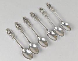 A Set of Six Edwardian Art Nouveau Silver Spoons by M.S (Martin Sugar), the Finials with Pieced