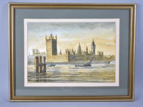 A Framed Watercolour, Westminster Over the Thames Signed Robert Tully '91, Subject 33x23 Together