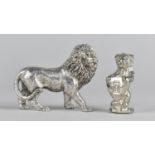 Two Modern Chromed Lions, One in the Form of a Seal Monogrammed V, 5cms High