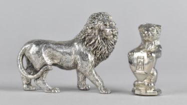 Two Modern Chromed Lions, One in the Form of a Seal Monogrammed V, 5cms High