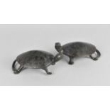 A Pair of Japanese Patinated Bronze Studies of Terrapin, 10cms Long, one with neck soldered.