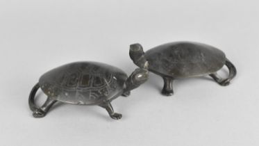 A Pair of Japanese Patinated Bronze Studies of Terrapin, 10cms Long, one with neck soldered.