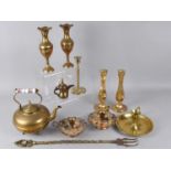 A Collection of Various Brass Items to include Kettle, Candlestick, Bedchamber Stick Etc