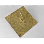 A 19th Century Brass Sundial Top with Gnomon, Inscribed with Compass and 'Night Cometh', 20cs Square