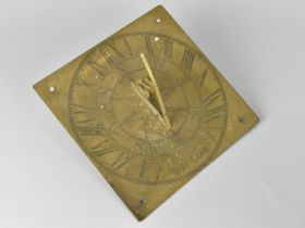 A 19th Century Brass Sundial Top with Gnomon, Inscribed with Compass and 'Night Cometh', 20cs Square