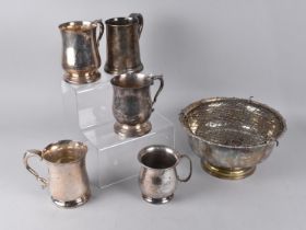 A Collection of Various Silver Plate to include Five Tankards and a Rose Bowl