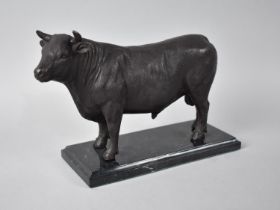 A Reproduction Patinated Bronze Study of a Continental Bull on Marble Plinth, 24cms Long