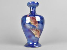 A Continental Lustre Vase Decorated with Fish on Blue Ground, 23cm high