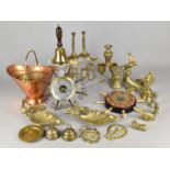 A Collection of Metalwares to Comprise Brass Ornaments, Birds, Candlesticks, Miniature Copper and