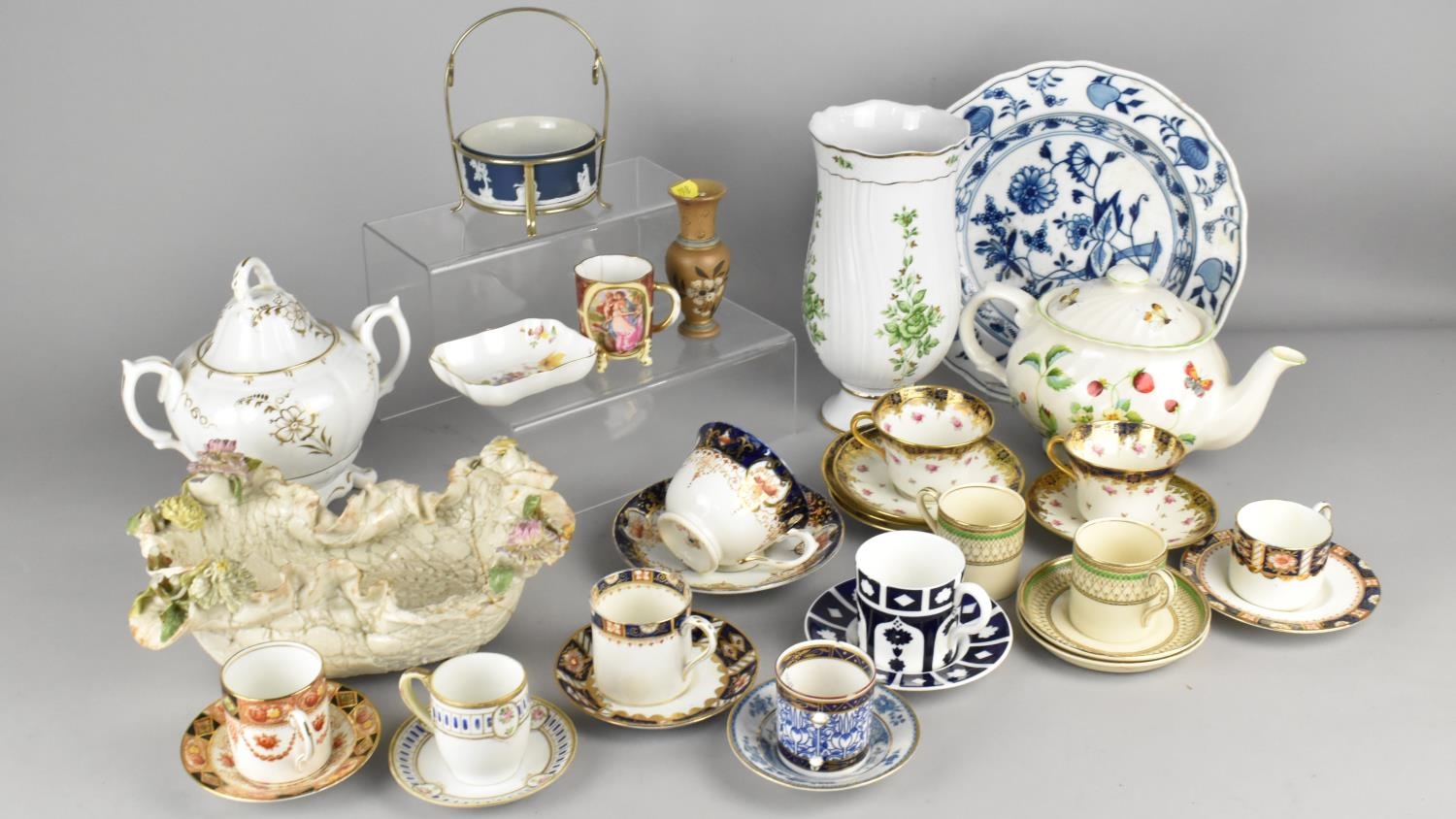 A Collection of Various Ceramics to Comprise Cups and Saucers, Wedgwood Jasperware, Vase, Teapot etc