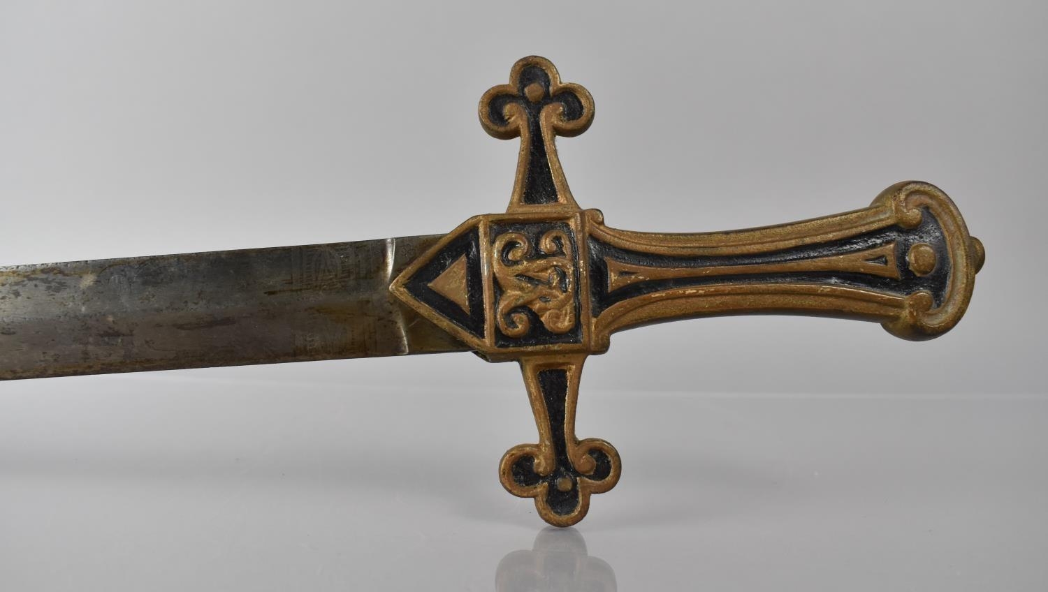 A Victorian Gothic Revival Brass Hilted Bandsman's Short Sword having VR Cypher. 63cms Long, No - Image 3 of 3