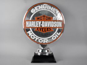 A Reproduction Painted Aluminium Circular Advertising Sign for "Genuine Motor Oil, Harley Davidson