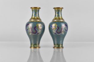 A Pair of Early/Mid 20th Century Chinese Cloisonne Vase Of Baluster Form and Flared Neck Decorated