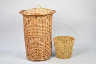 A Wicker Linen Basket and a Waste Bin