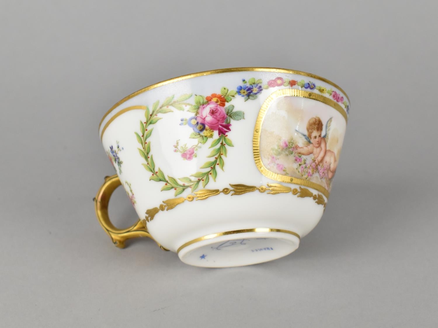 A Sevres Porcelain Cup Decorated with Cherub Cartouche with Gilt Detailing, Laurel Wreaths and - Image 3 of 4