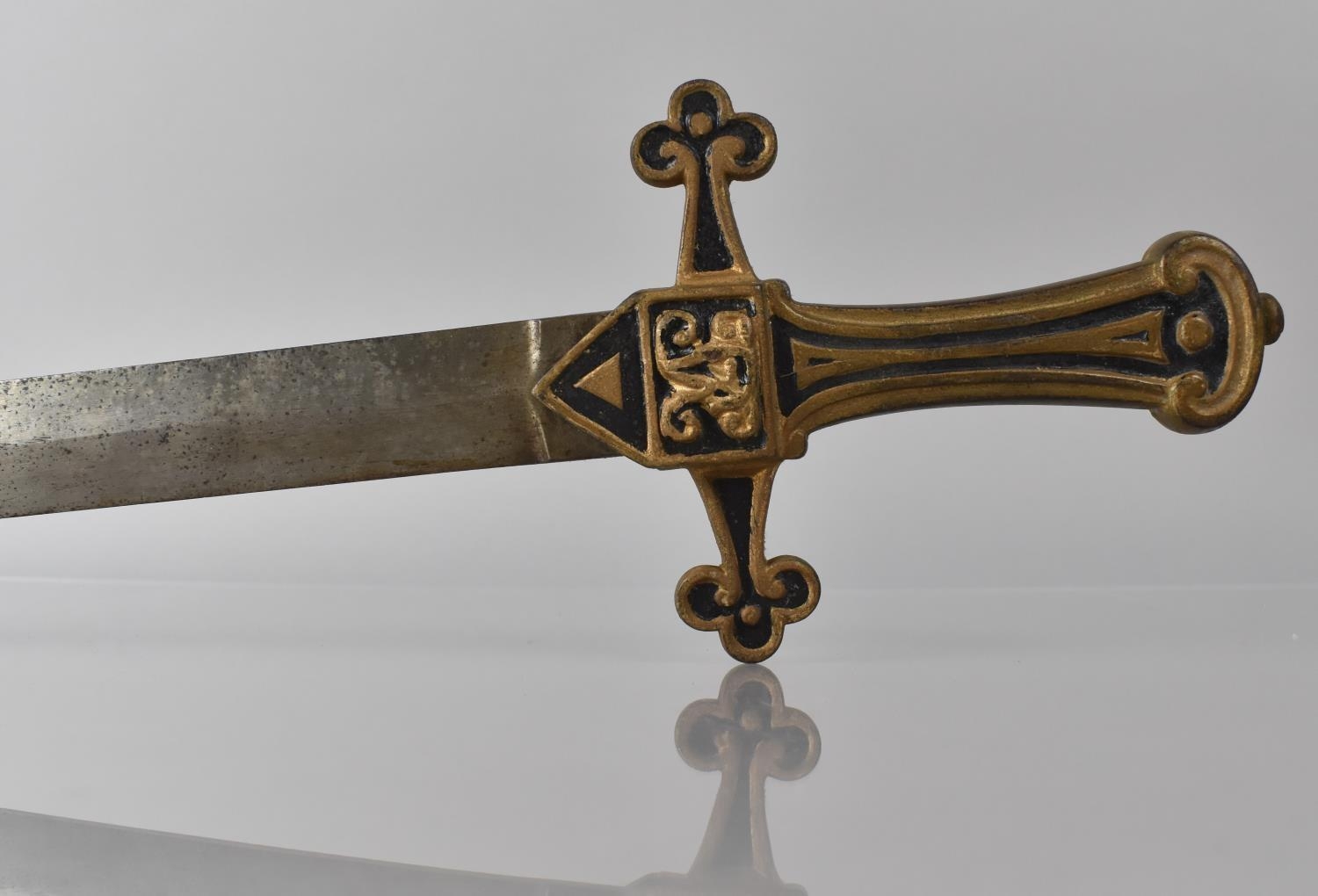 A Victorian Gothic Revival Brass Hilted Bandsman's Short Sword having VR Cypher. 63cms Long, No