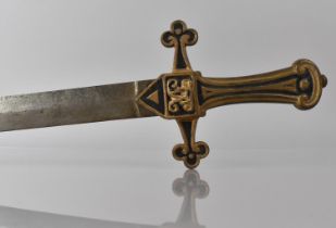 A Victorian Gothic Revival Brass Hilted Bandsman's Short Sword having VR Cypher. 63cms Long, No