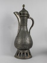 A Large Islamic Tinned Copper Ewer, Hinged Lid, 51cms High