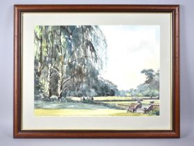 A Framed Watercolour 'Discussion Group' by WJ Raymont, 45x32cms