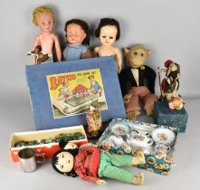 A Collection of Various Vintage Children's Toys to Comprise Dolls, Marbles, Bayko Building Set