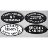 A Collection of Four Cold Painted Cast Metal Oval Signs, Largest 16.5cms, Plus Vat