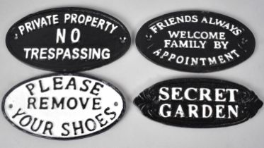 A Collection of Four Cold Painted Cast Metal Oval Signs, Largest 16.5cms, Plus Vat