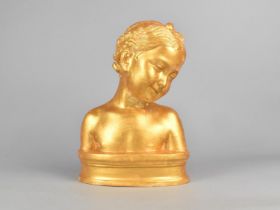 A Heavy Cast Resin Gilt Painted Bust of a Young Girl, 24.5cms High
