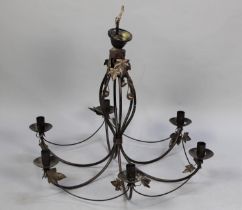 A Modern Wrought Iron Six Branch Ceiling Chandelier, 57cm high