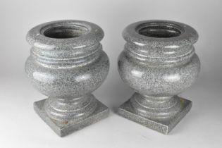 A Pair of Faux Marble Glazed Stoneware Garden or Grave Urns, 29cm high