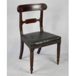 A Late 19th Century Mahogany Framed Chair with Carved Back on Turned Front Supports and Leather