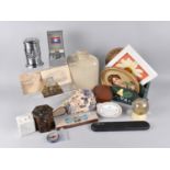 A Collection of Various Sundries to include Hot Water Bottle, Printed Fan, Ladies Wrist Watch, Tea