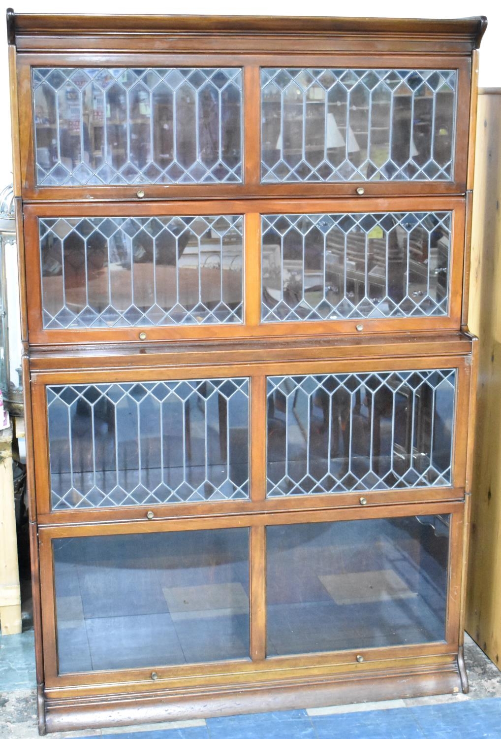 An Edwardian Mahogany Framed Globe Wernicke Style Bookcase with Leaded Glass Panels, 128cms by 40cms