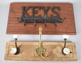 A Modern Cast Metal and Wooden Key Rack and a Wall Mounting Coat Rack