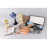 A Collection of Various Sundries to include Ceramic Mask, Porcelain Fan, Egyptian Cat Etc