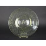A Large Studio Art Hand Blown Green Bubble Glass Dish, Signed to Base, 35cm Diameter