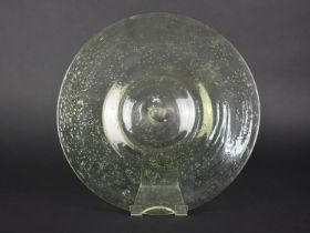 A Large Studio Art Hand Blown Green Bubble Glass Dish, Signed to Base, 35cm Diameter