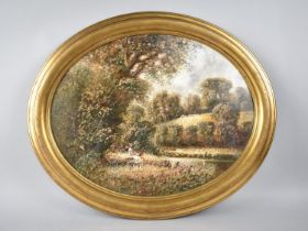 An Oval Gilt Framed Oil on Board, "River Dart" by Ritter, Subject 48x38cm