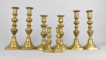 Four Pairs of Vintage Brass Candlesticks, Tallest 25cms High