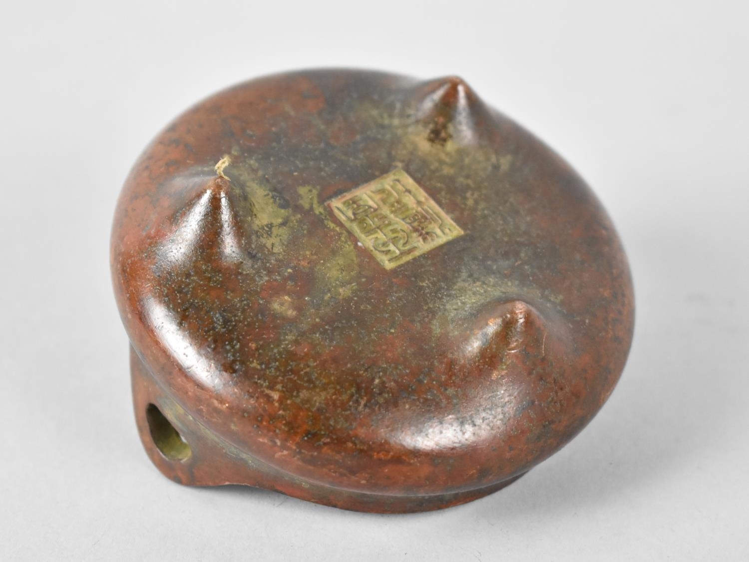 A Chinese Patinated Bronze Two Handled Censer on Three Feet and with Seal Mark to Base, 9cms - Image 2 of 3