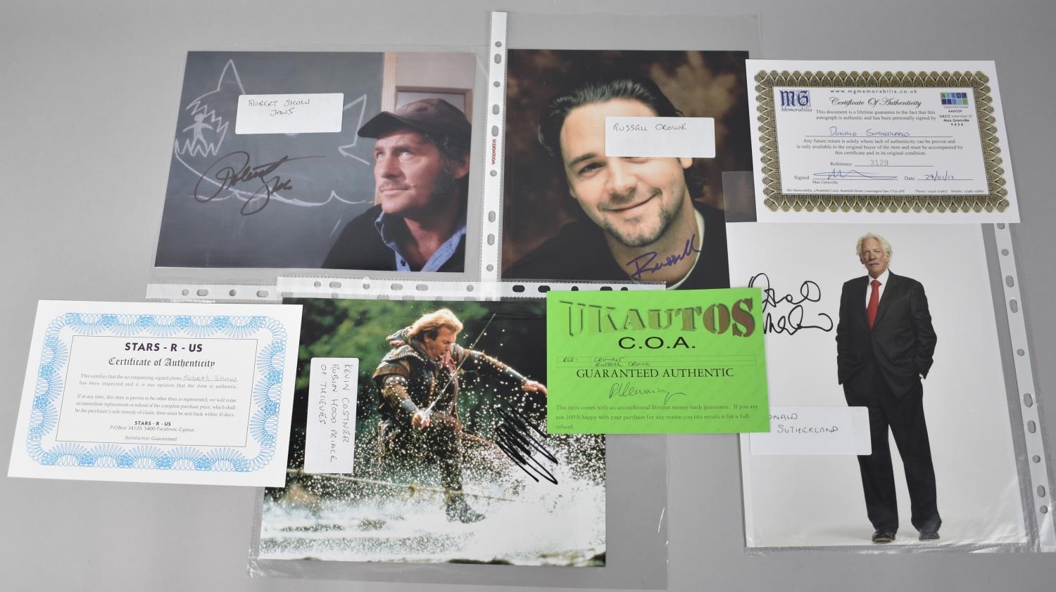 Collection of Various Signed Photographs Relating to Actors to Comprise Donald Sutherland, Russell