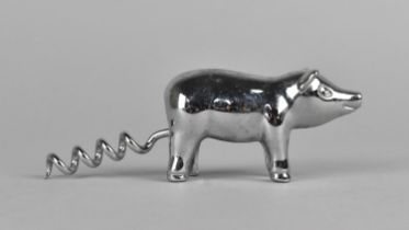 A Modern Chrome Novelty Corkscrew in the Form of a Pig, 7cms Long