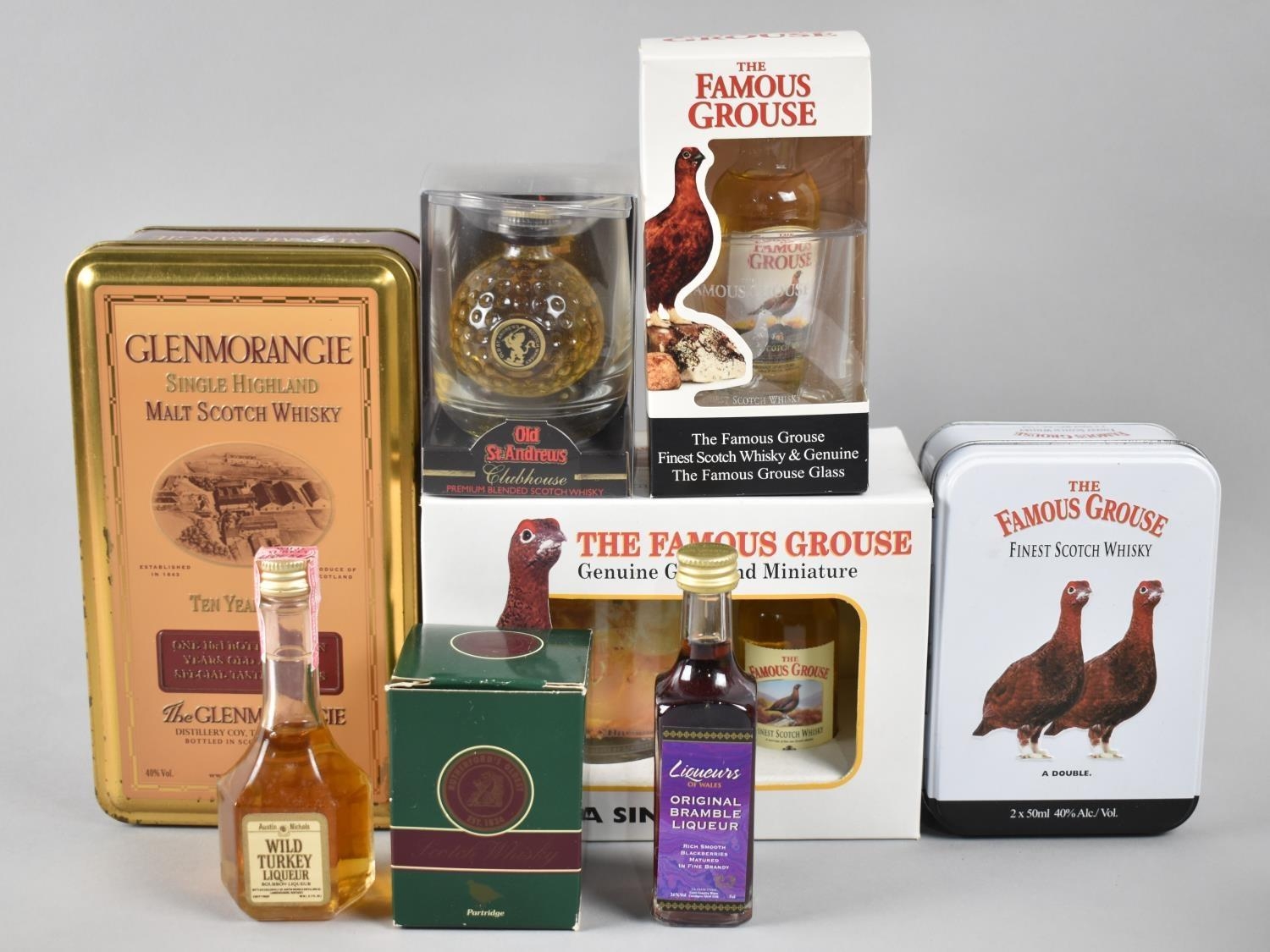 A Collection of Various Miniature Whiskies to Include Glenmorangie, Famous Grouse, Old St.Andrews