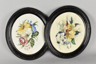 A Pair of Ebonized Framed Mid 19th Century Watercolours Depicting Exotic Plants, 19x16cms