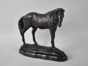 A Modern Patinated Bronze Study of a Standing Mare on Marble Plinth Base, 24cms Long