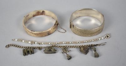 Two White Metal Silver Hinged Vintage Bangles, a Silver Fancy Link Bracelet (AF) together with a