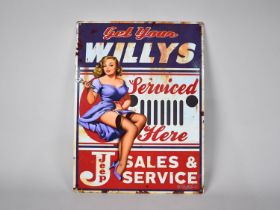 A Reproduction Advertising Poster for Jeep Sales and Service on Tin, 30x40cms