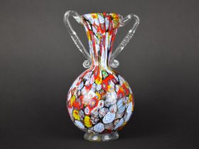 An Italian Millefiori Two Handled Glass Vase, 18cm high